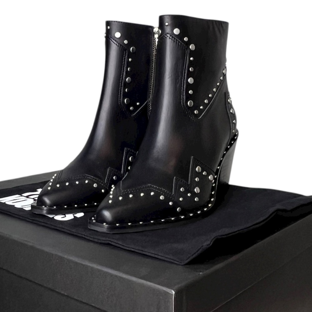The Kooples Women’s Leather Santiag Studded Black Ankle Booties FR37 US 6 nwt - Picture 4 of 11